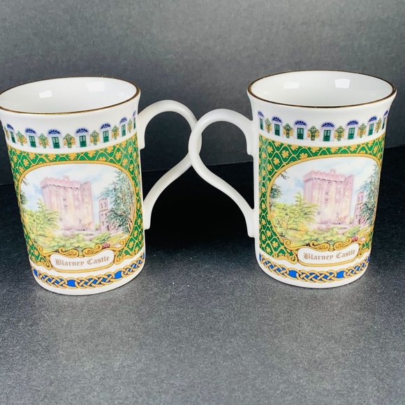 James Sadler Blarney Castle Ireland Cups Gold Rim Made in England Set of 2 - Picture 1 of 8